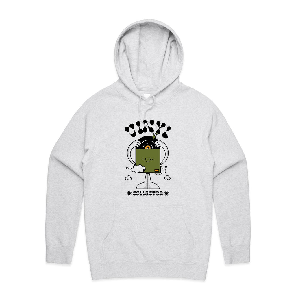 Vinyl Collector, Records - Mens Hoodie White Marle Mens Hoodie Music Printed In Australia Retro