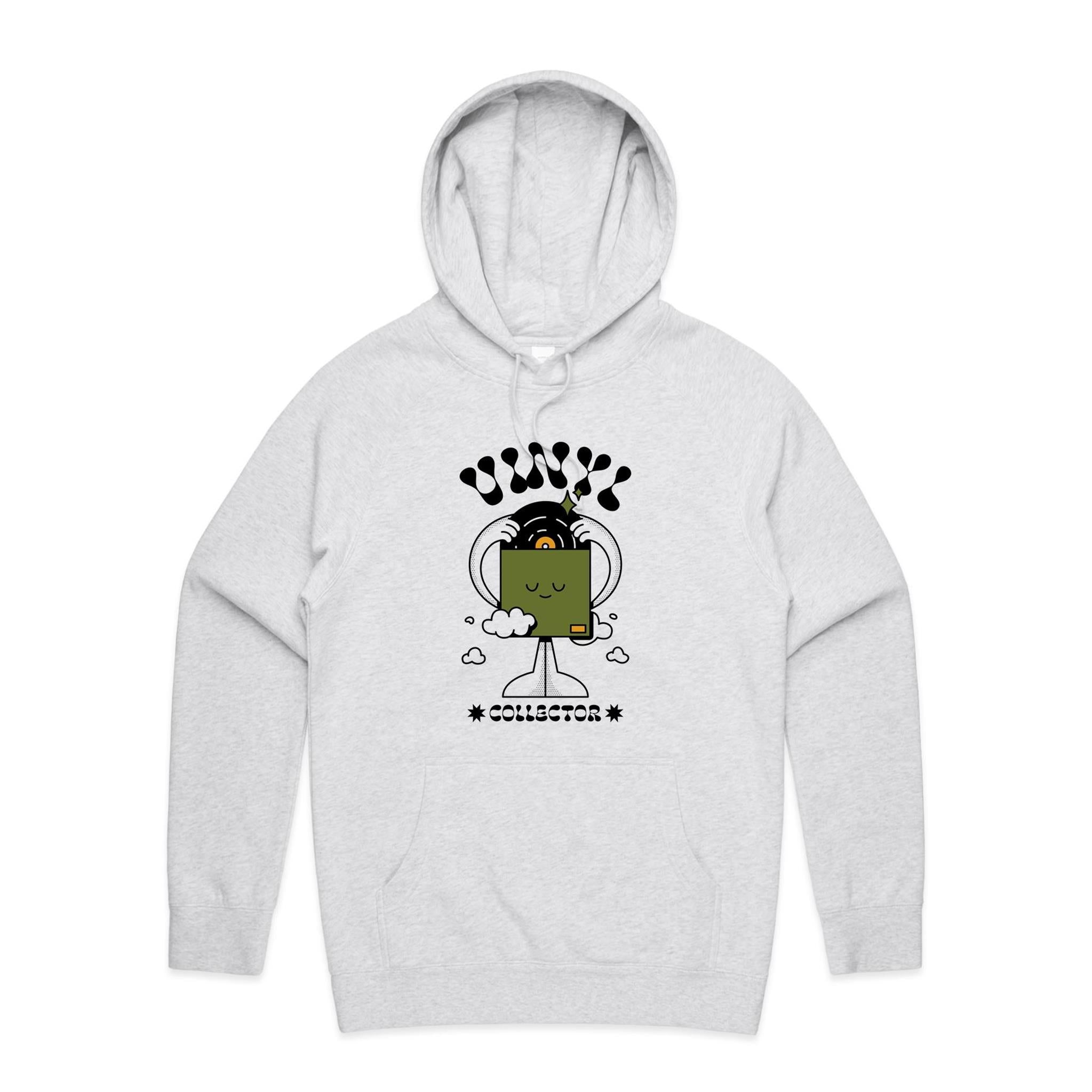 Vinyl Collector, Records - Mens Hoodie White Marle Mens Hoodie Music Printed In Australia Retro