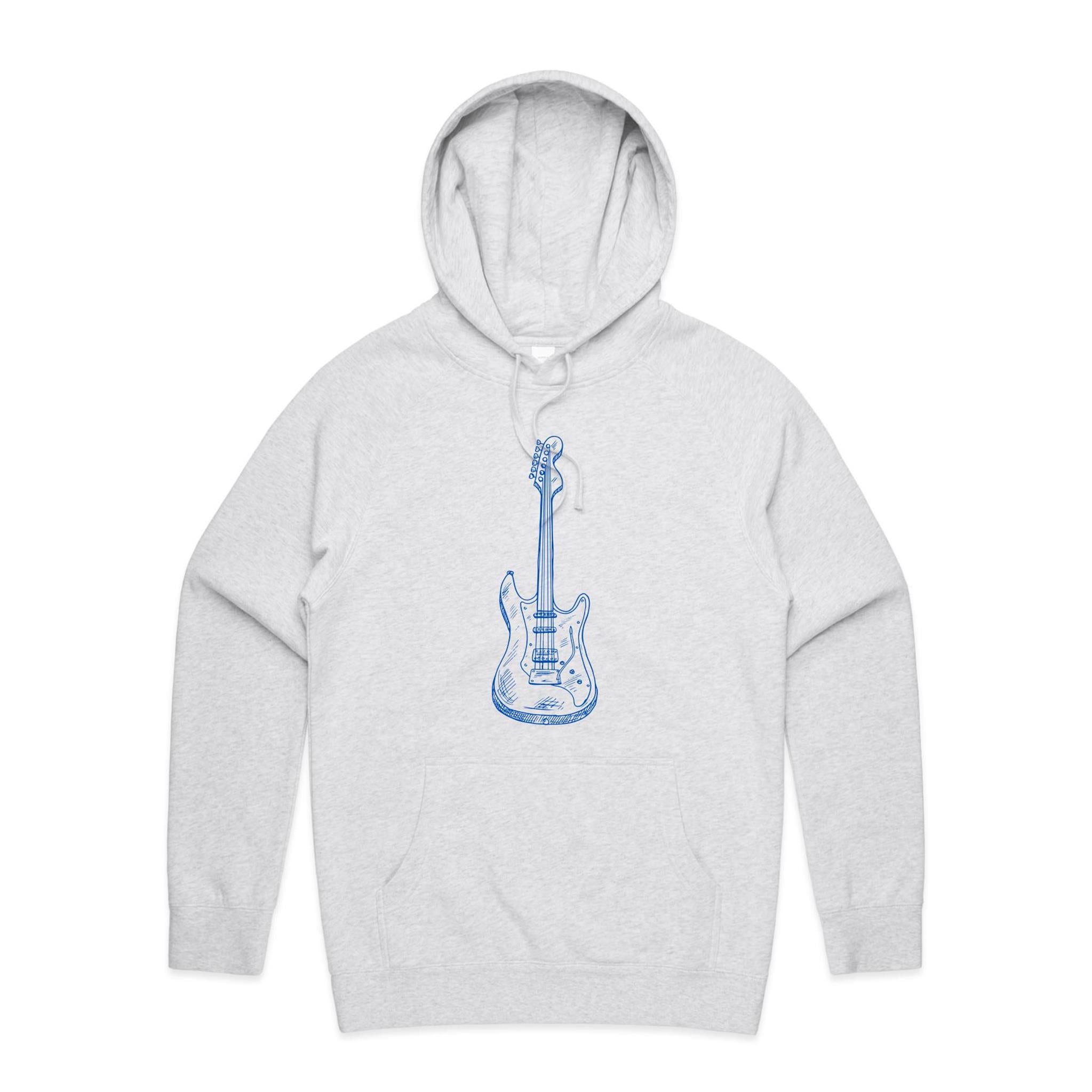 Guitar - Mens Hoodie White Marle Mens Hoodie Music Printed In Australia