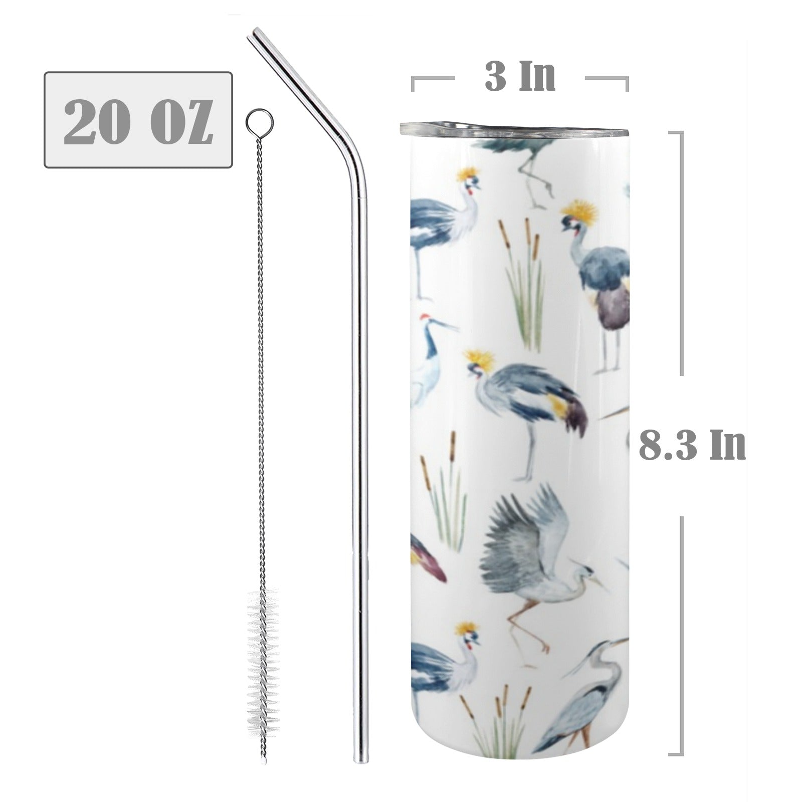 Crane Birds 20oz Tall Skinny Tumbler with Lid and Straw