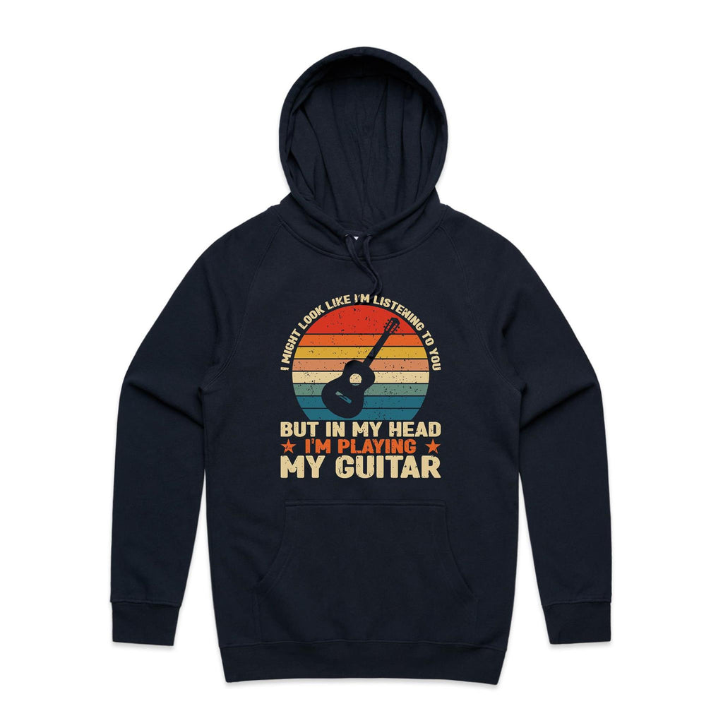 In My Head I'm Playing My Guitar - Mens Hoodie Navy Mens Hoodie Music Printed In Australia