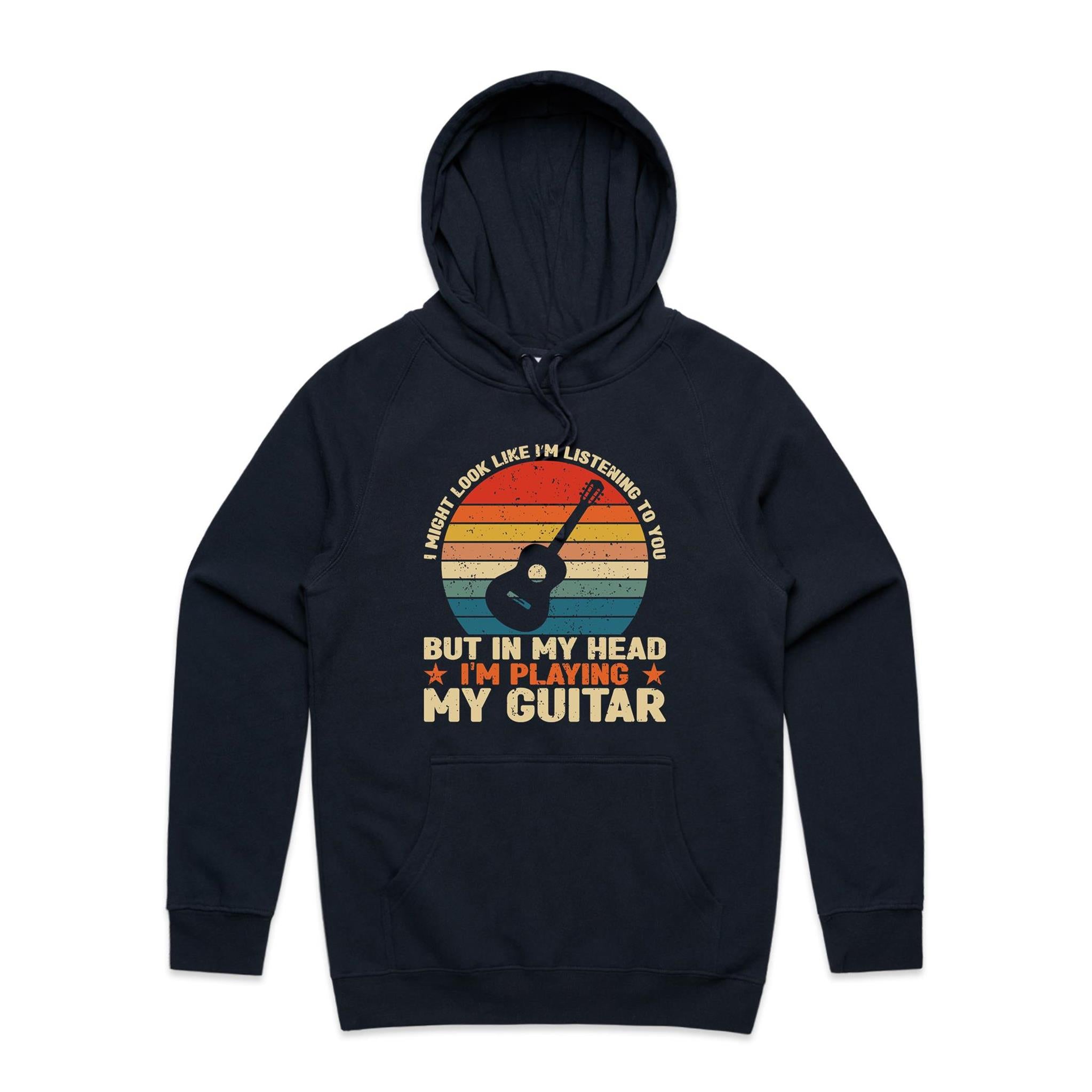 In My Head I'm Playing My Guitar - Mens Hoodie Navy Mens Hoodie Music Printed In Australia