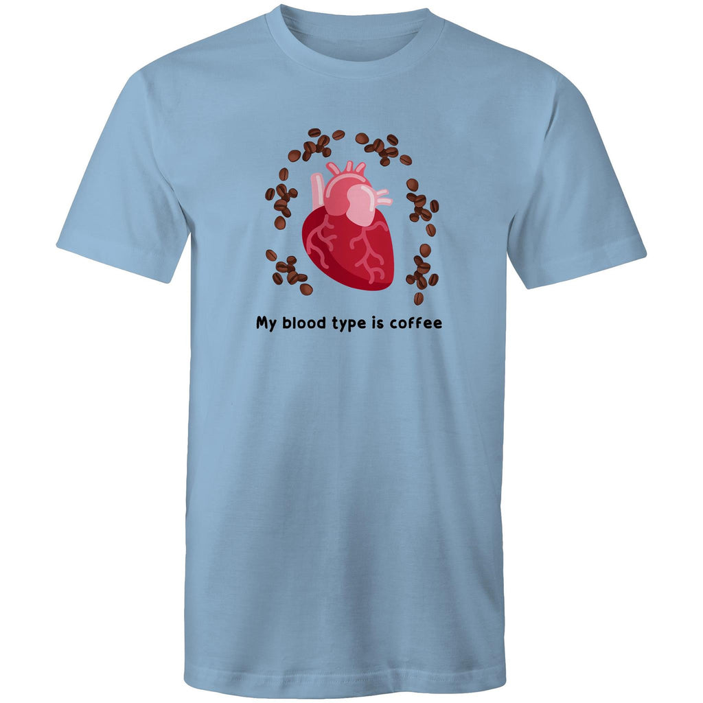 My Blood Type Is Coffee - Mens T-Shirt Carolina Blue Mens T-shirt Coffee Printed In Australia