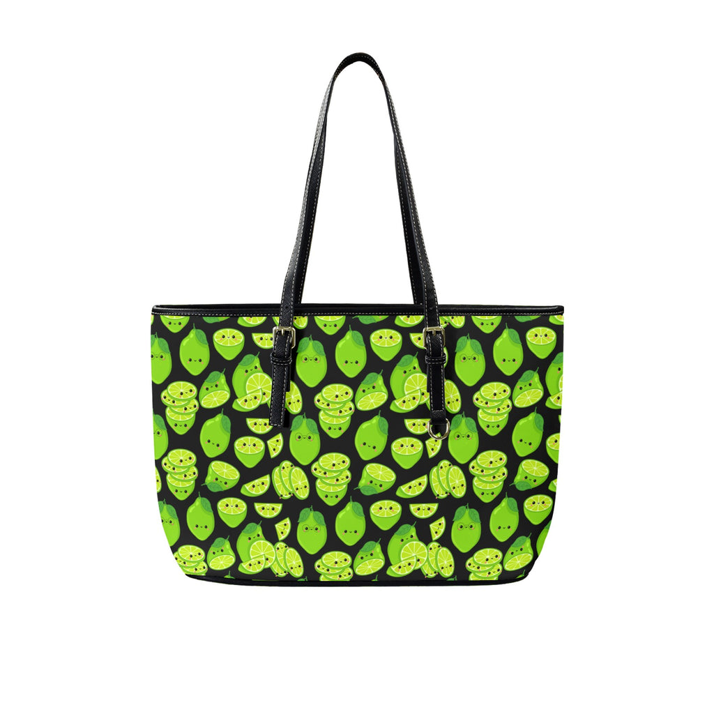 Cute Limes - Leather Tote Bag-Large
