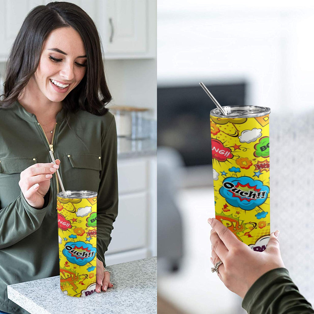 Comic Book Yellow 20oz Tall Skinny Tumbler with Lid and Straw