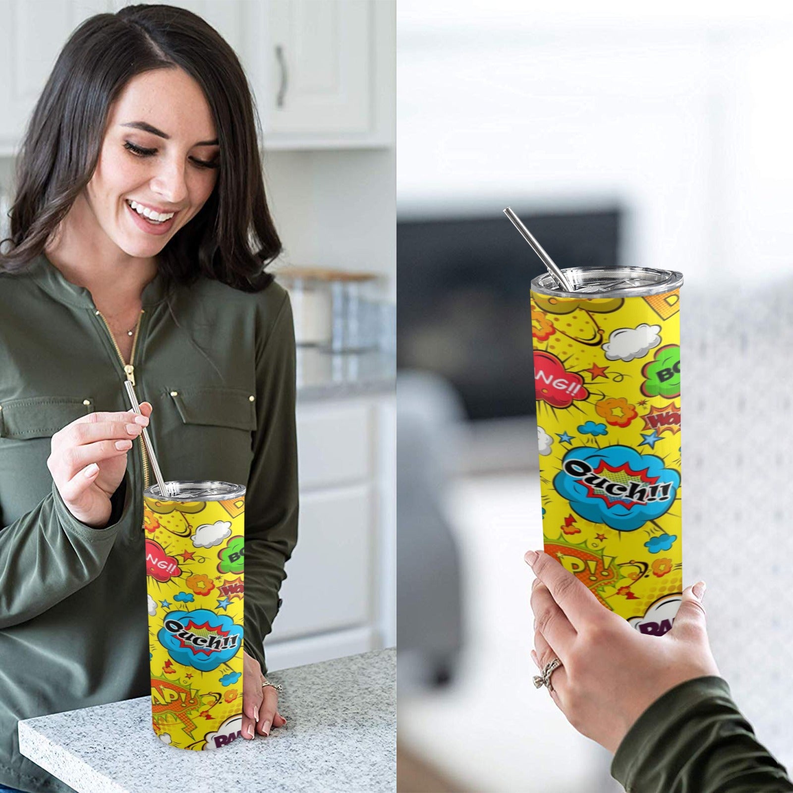 Comic Book Yellow 20oz Tall Skinny Tumbler with Lid and Straw