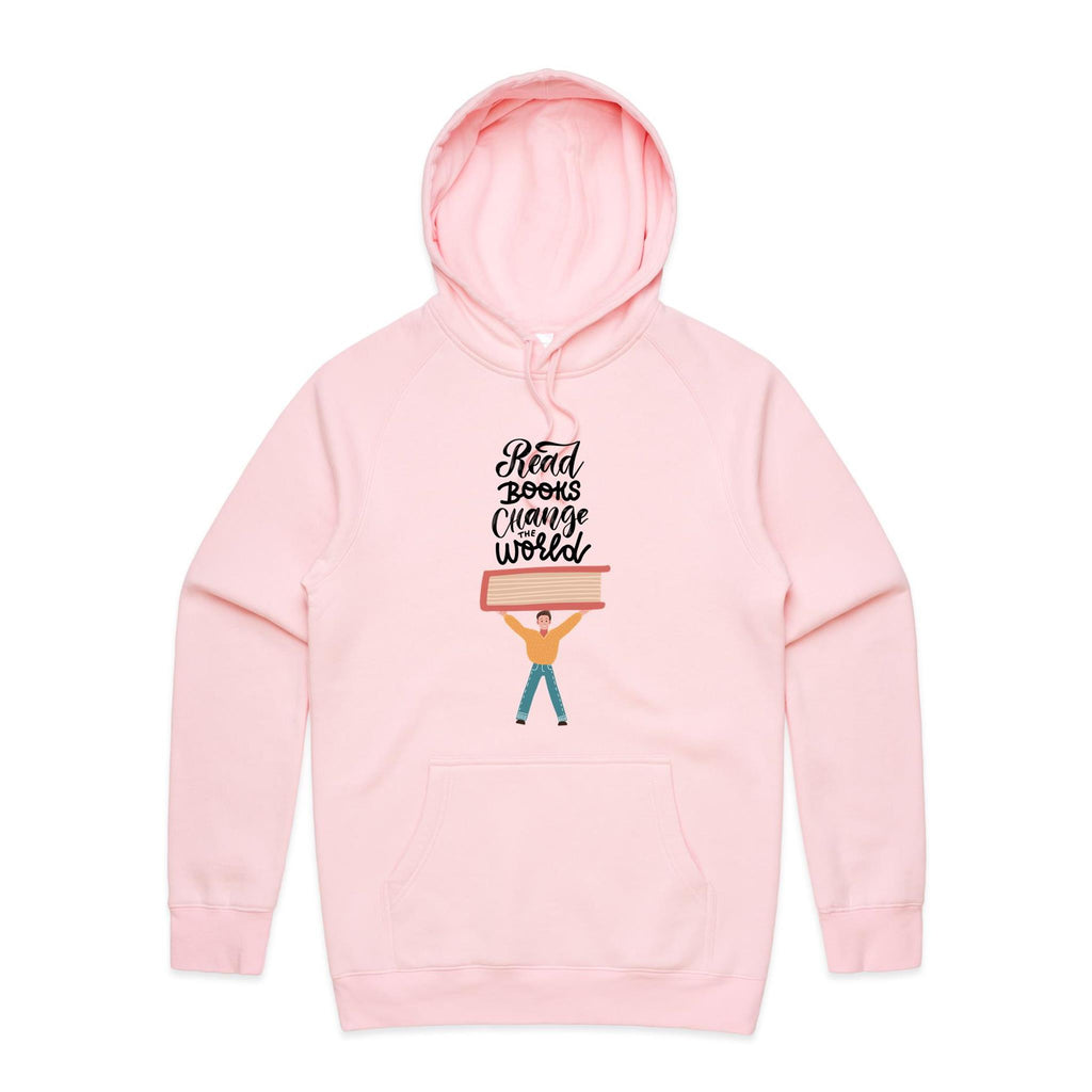 Read Books, Change The World - Mens Hoodie Pink Mens Hoodie Printed In Australia Reading