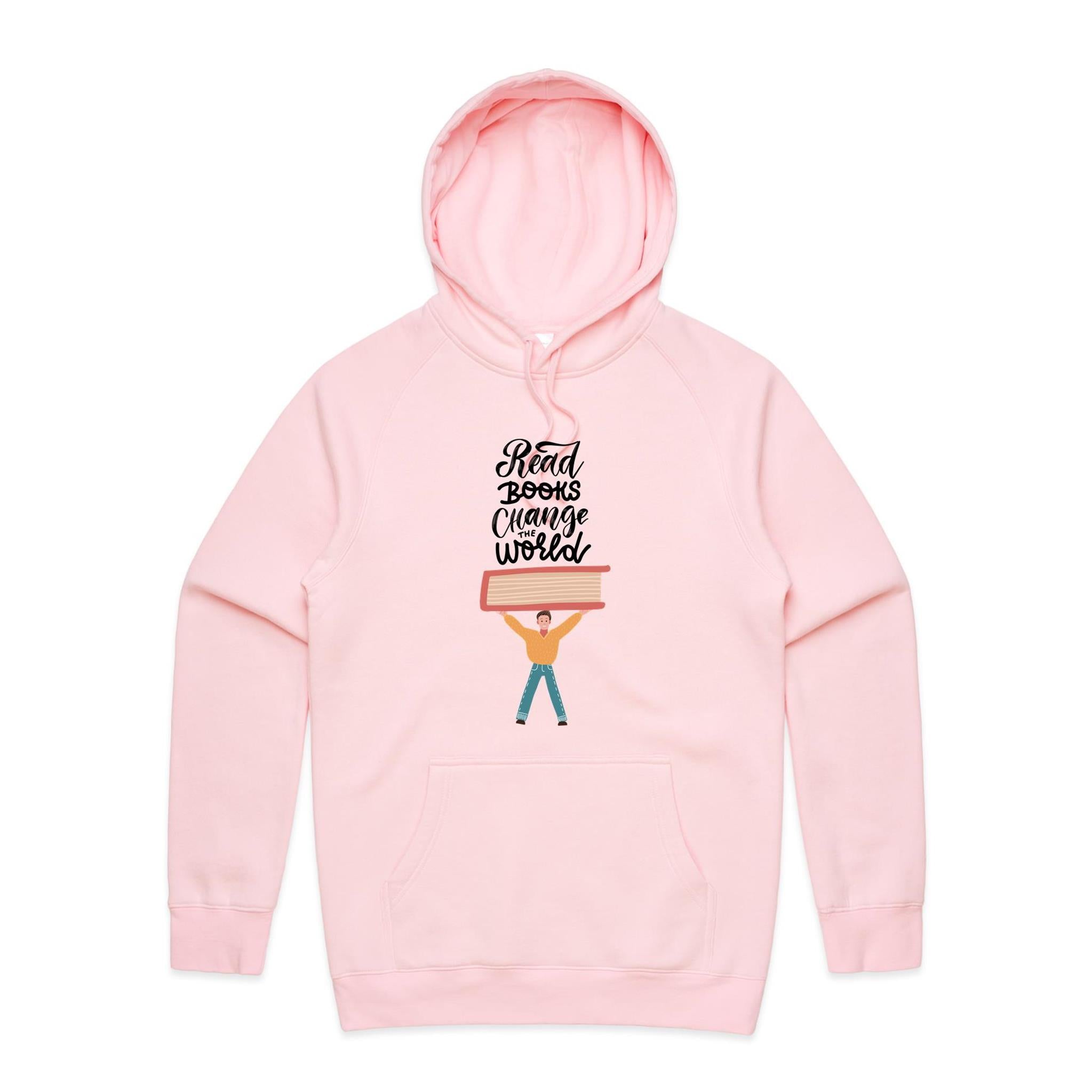 Read Books, Change The World - Mens Hoodie Pink Mens Hoodie Printed In Australia Reading