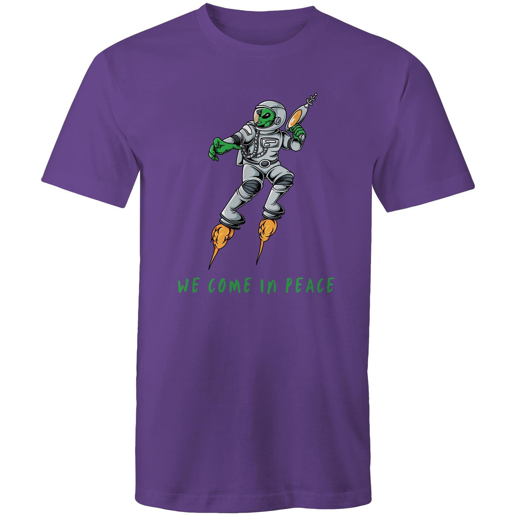 We Come In Peace, Alien - Mens T-Shirt Purple Mens T-shirt Printed In Australia Sci Fi