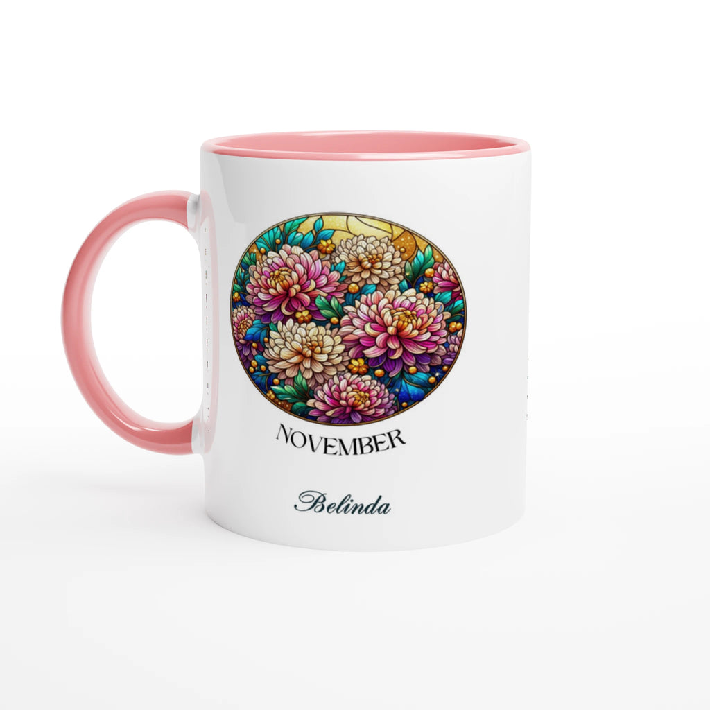 Stained Glass Birth Month Flowers - 11oz Ceramic Mug Ceramic Pink Personalised 11oz Mug Birthday customise Globally Fulfilled Name personalise Plants