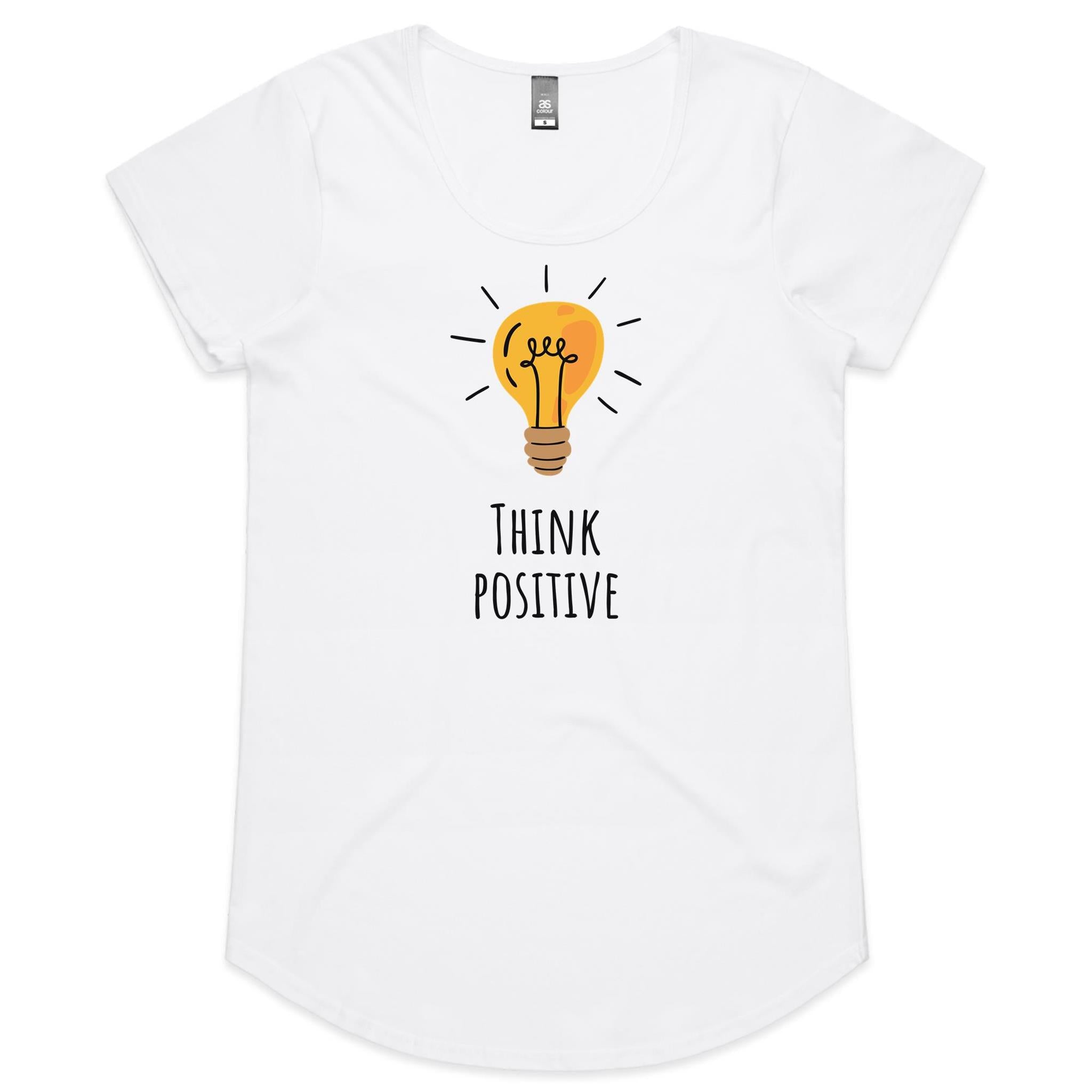 Think Positive - Womens Scoop Neck T-Shirt White Womens Scoop Neck T-shirt Positivity Printed In Australia