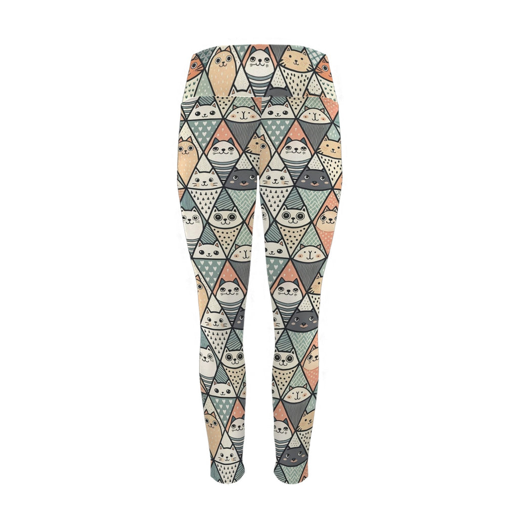 Diamond Cat Pattern - Women's High Waist Pockets Yoga Leggings