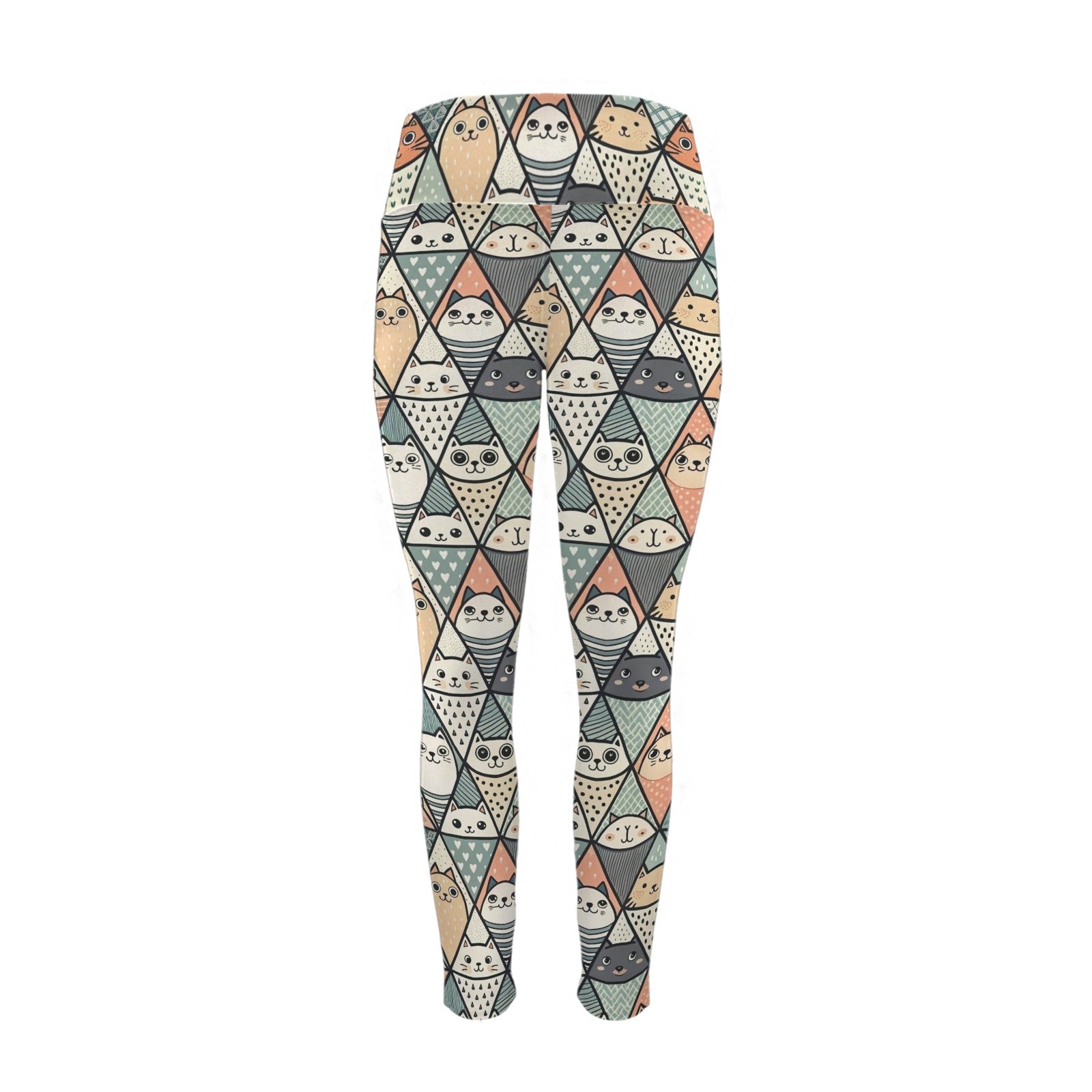 Diamond Cat Pattern - Women's High Waist Pockets Yoga Leggings