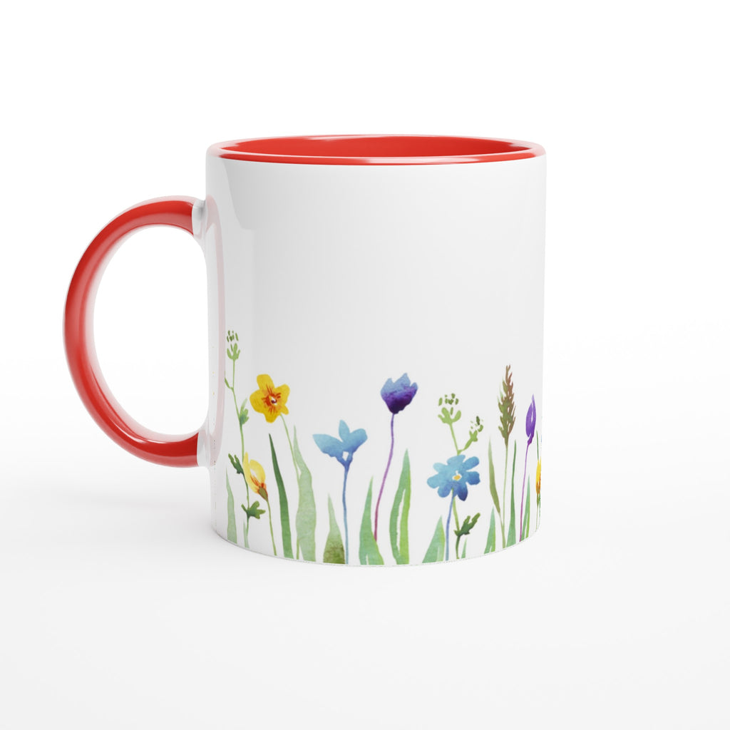 Spring Flowers - White 11oz Ceramic Mug with Colour Inside Ceramic Red Colour 11oz Mug Globally Fulfilled Plants