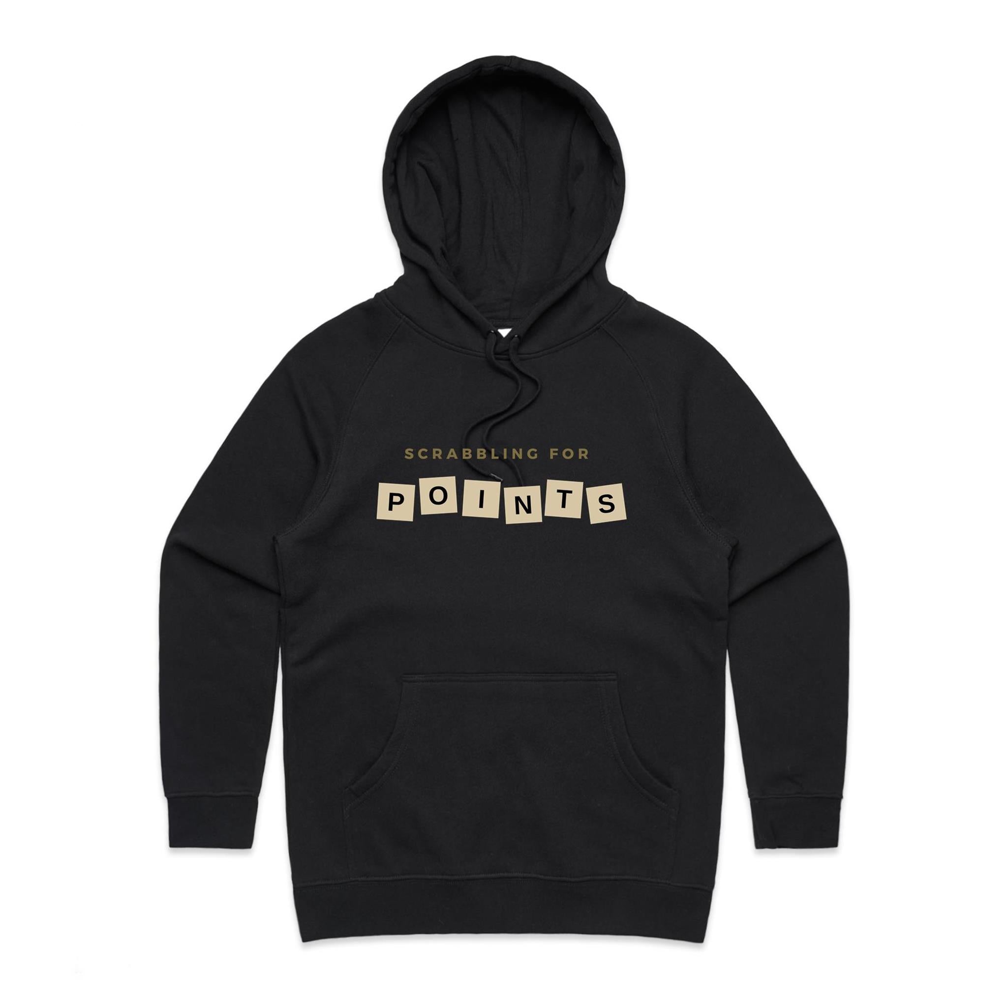 Scrabbling For Points - Womens Hoodie Black Womens Hoodie Games Printed In Australia