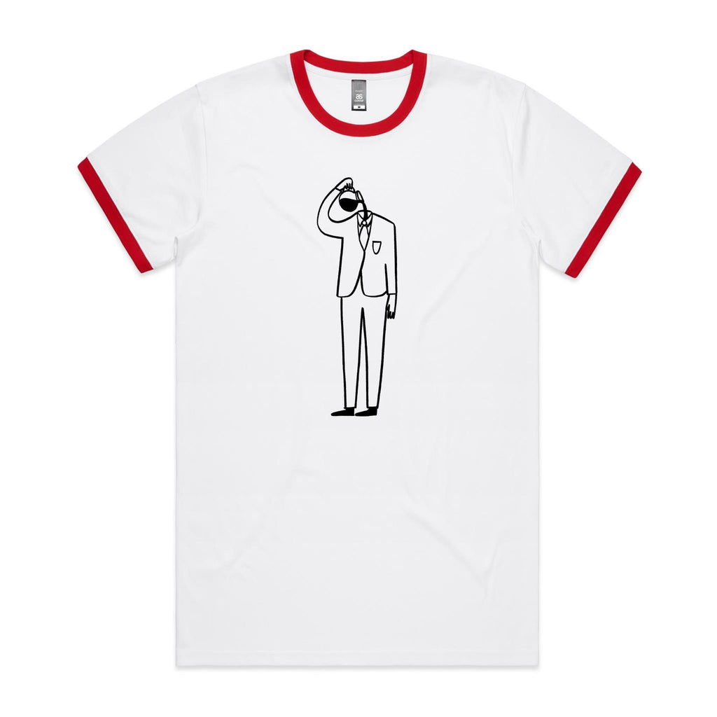 Coffee Brain - Staple Ringer Tee White Red Ringer T-Shirt Coffee Printed In Australia