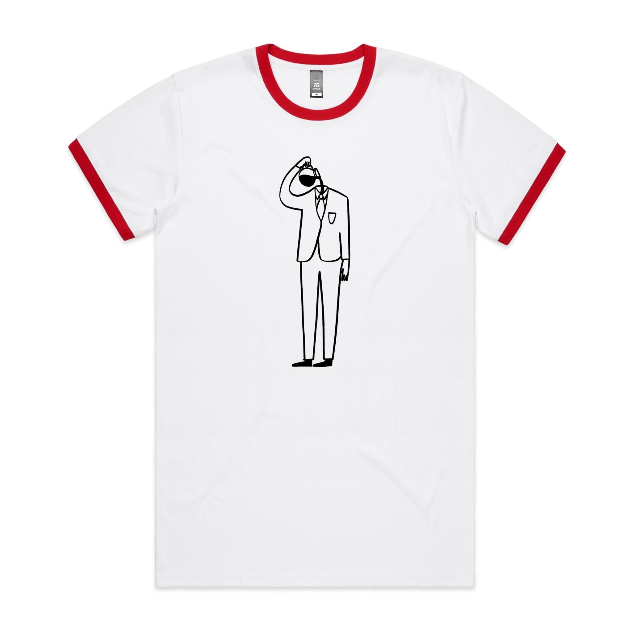 Coffee Brain - Staple Ringer Tee White Red Ringer T-Shirt Coffee Printed In Australia