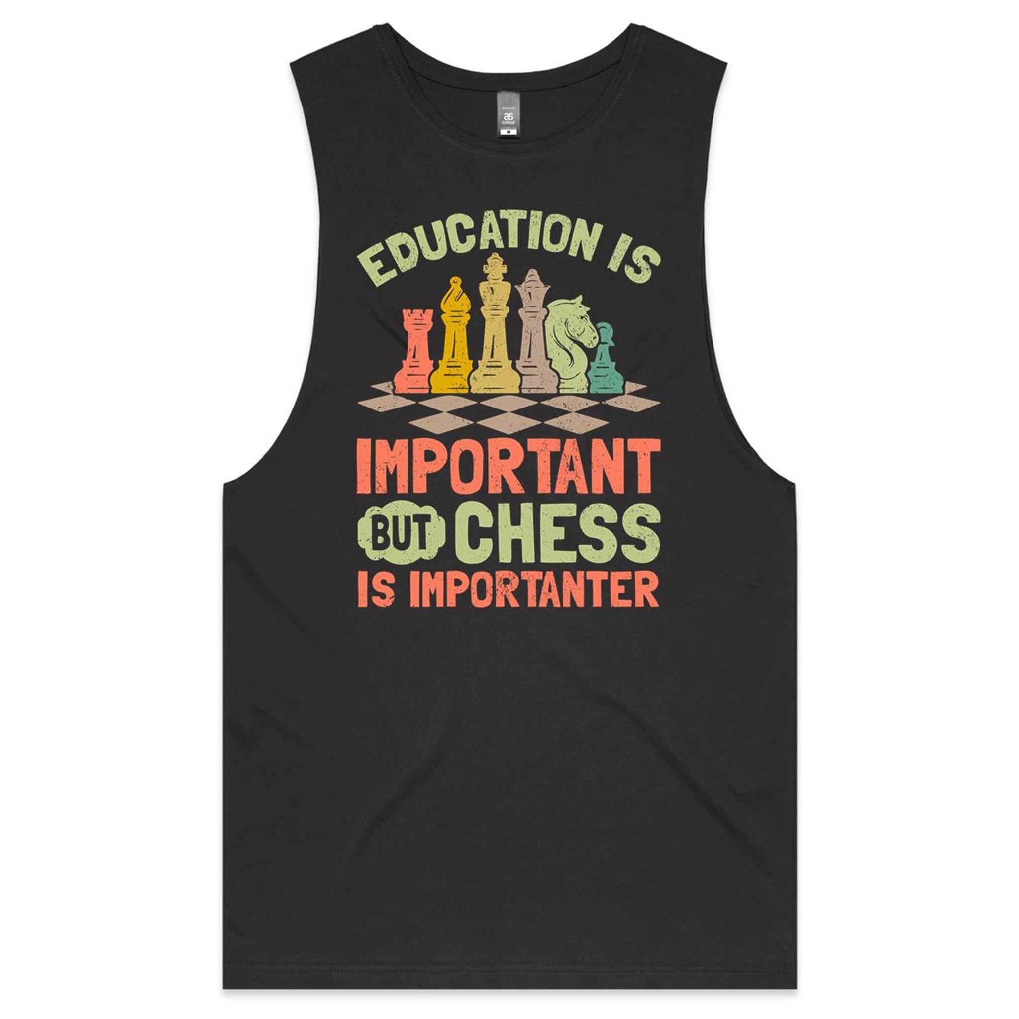 Chess And Education - Mens Tank Top Tee Coal Drop Arm Tank Top Chess Games Printed In Australia