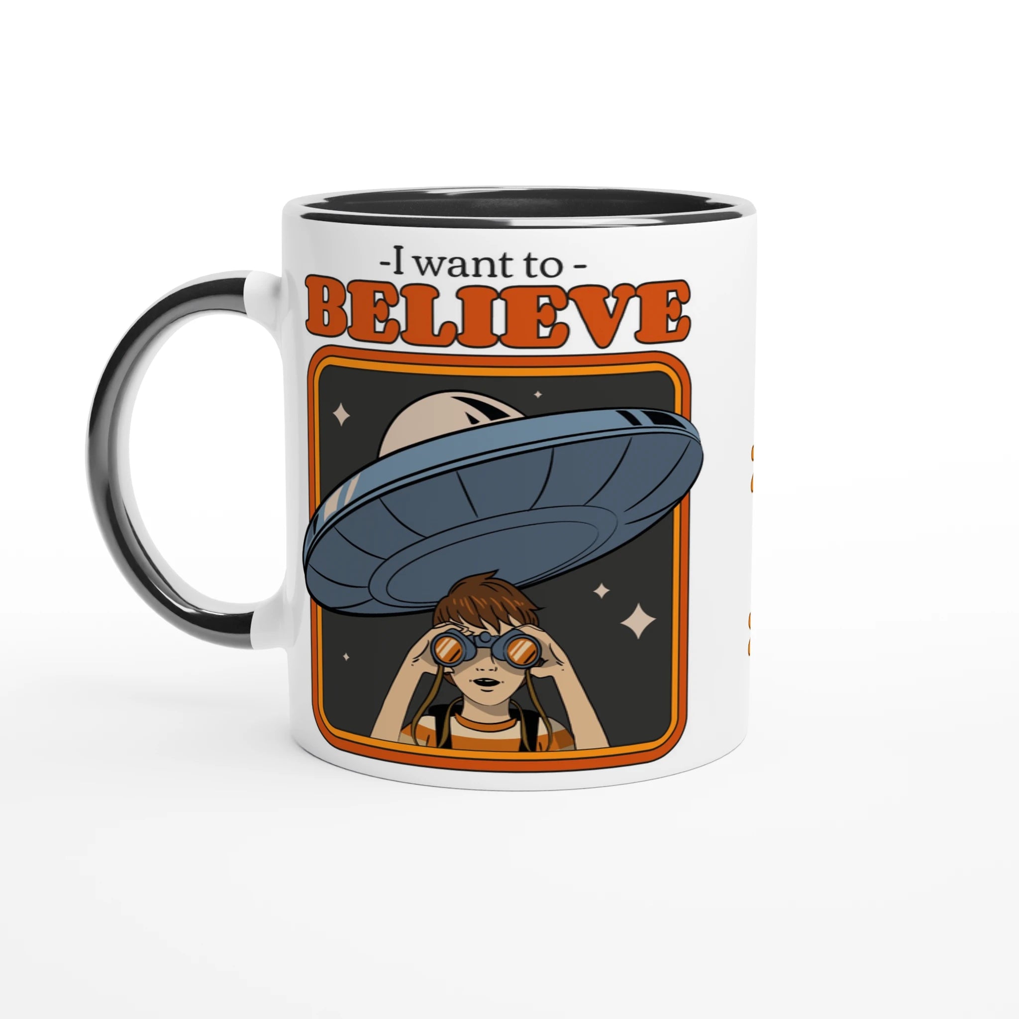 Personalise - I Want To Believe - White 11oz Ceramic Mug Ceramic Black Personalised Mug customise Globally Fulfilled personalise Sci Fi