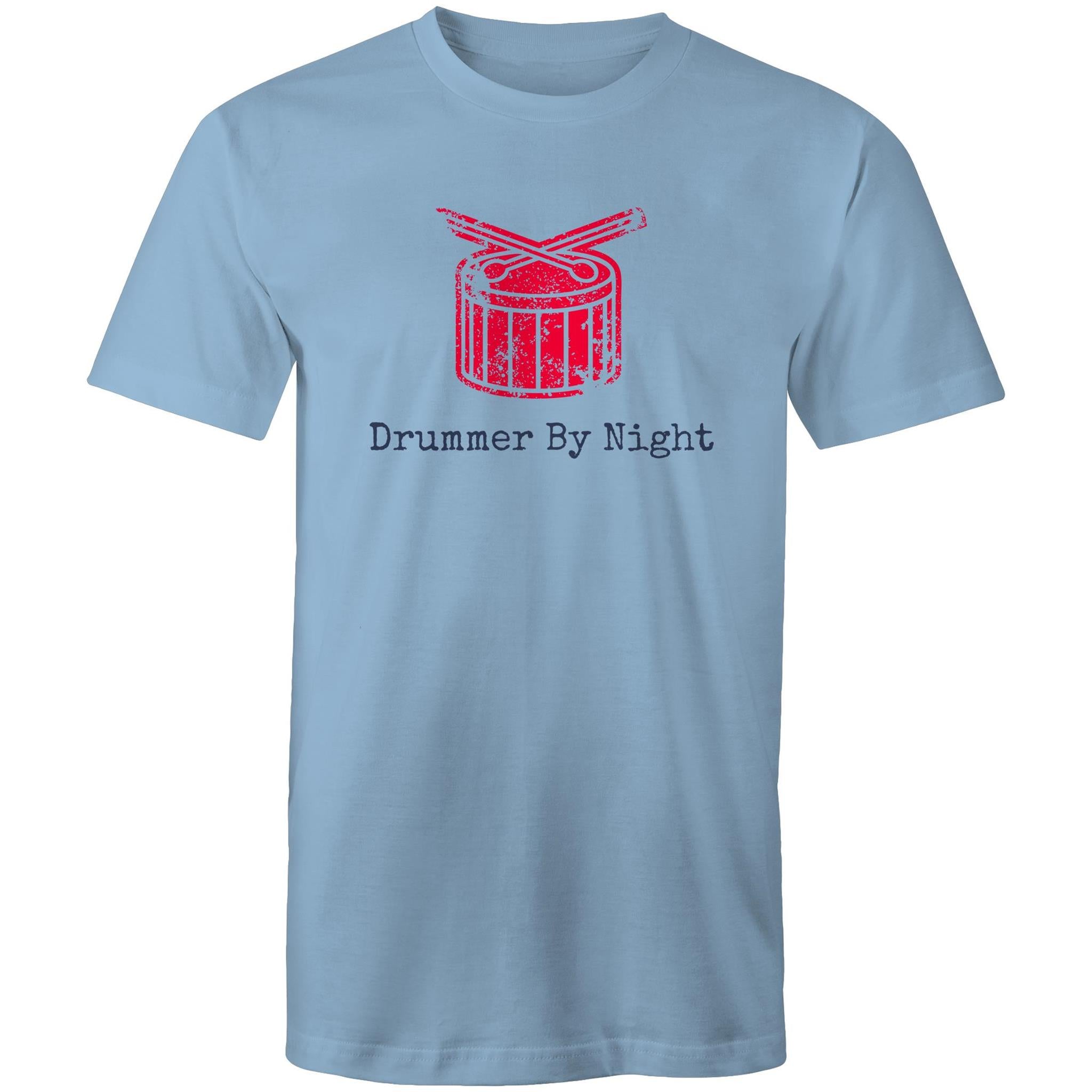 Drummer By Night - Mens T-Shirt Carolina Blue Mens T-shirt Music Printed In Australia