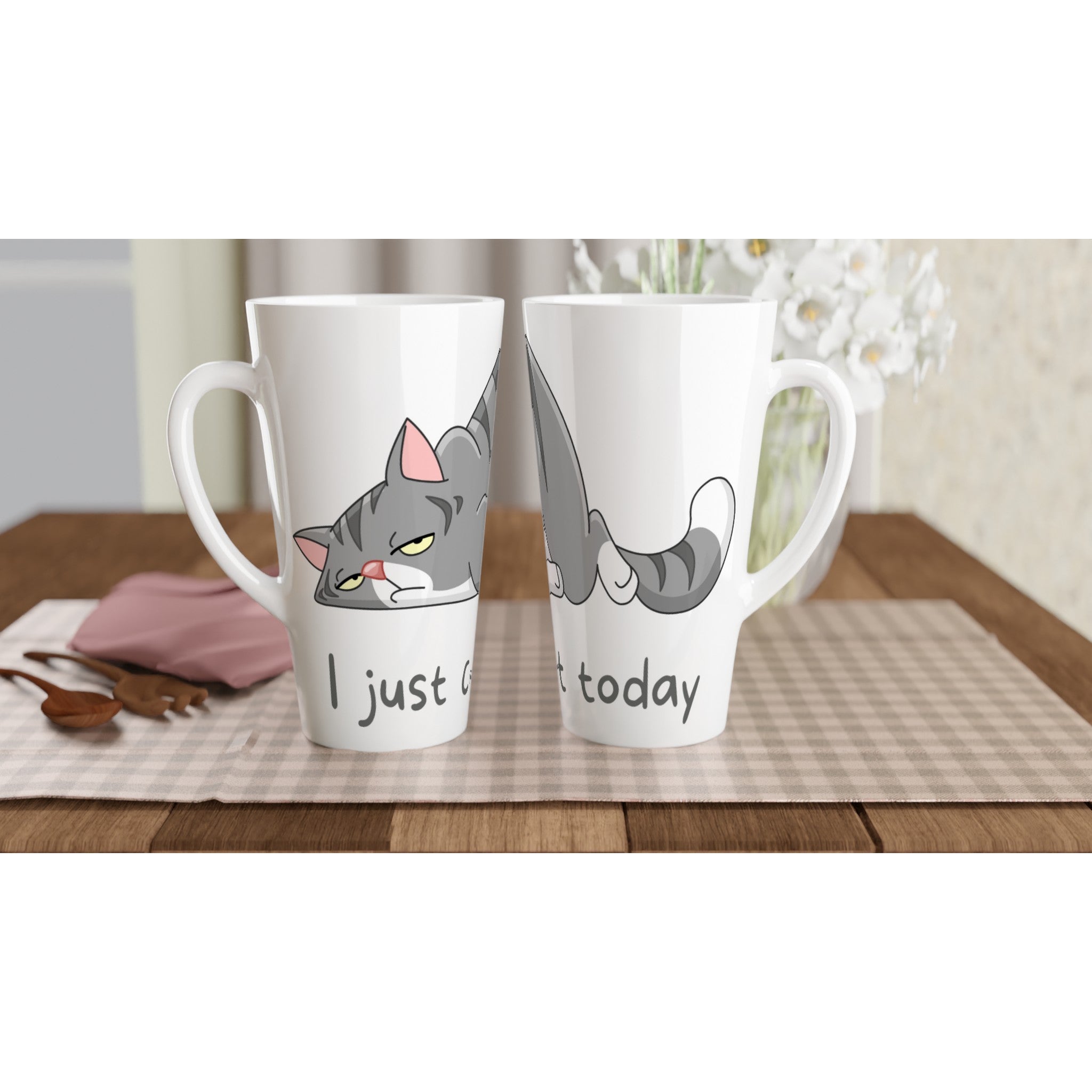 Cat, I Just Can't Today - White Latte 17oz Ceramic Mug Latte Mug animal Globally Fulfilled