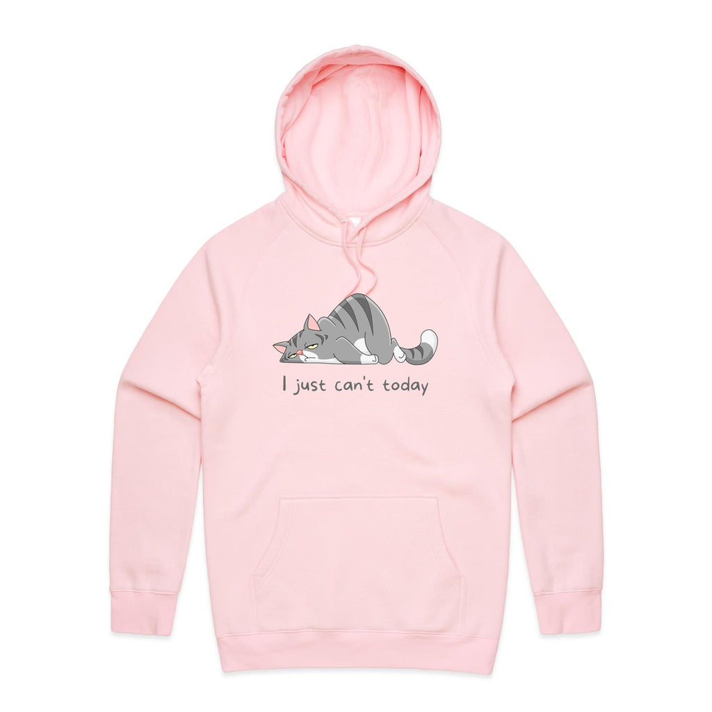 Cat, I Just Can't Today - Mens Hoodie Pink Mens Hoodie animal Printed In Australia