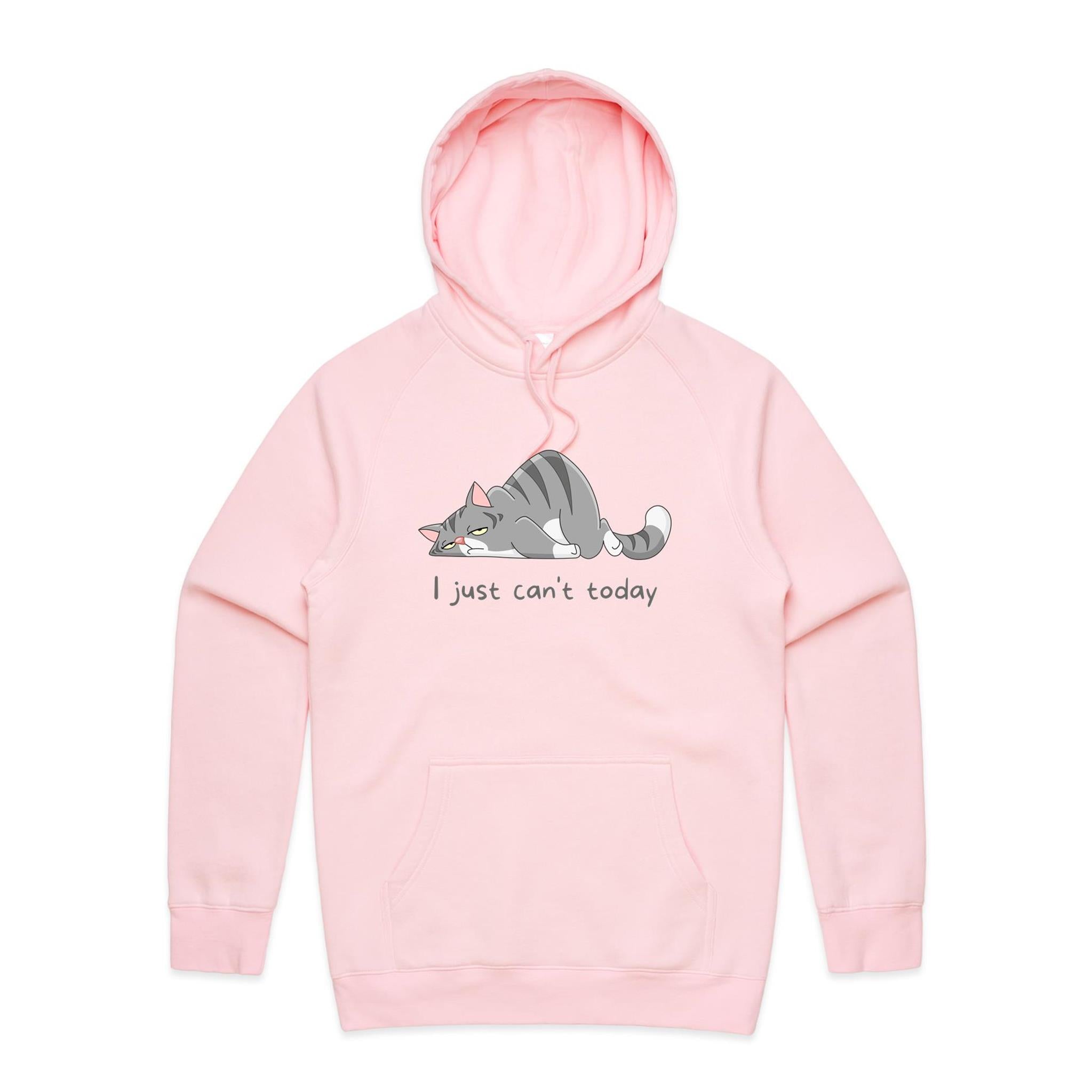Cat, I Just Can't Today - Mens Hoodie Pink Mens Hoodie animal Printed In Australia