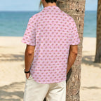 Pink Donut Stripes Men's Crinkle Hawaiian Shirt
