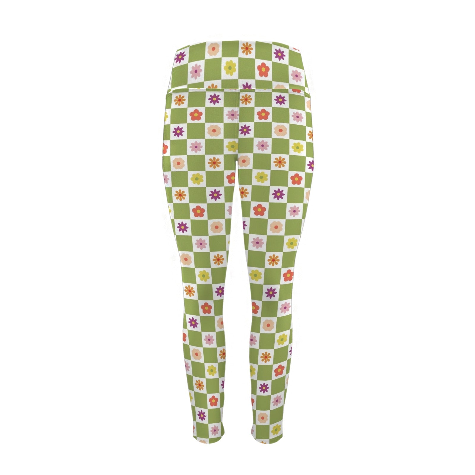 Flower Check Women's High Waist Pockets Yoga Leggings