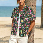 Bright Floral And Leaves Men's Crinkle Hawaiian Shirt