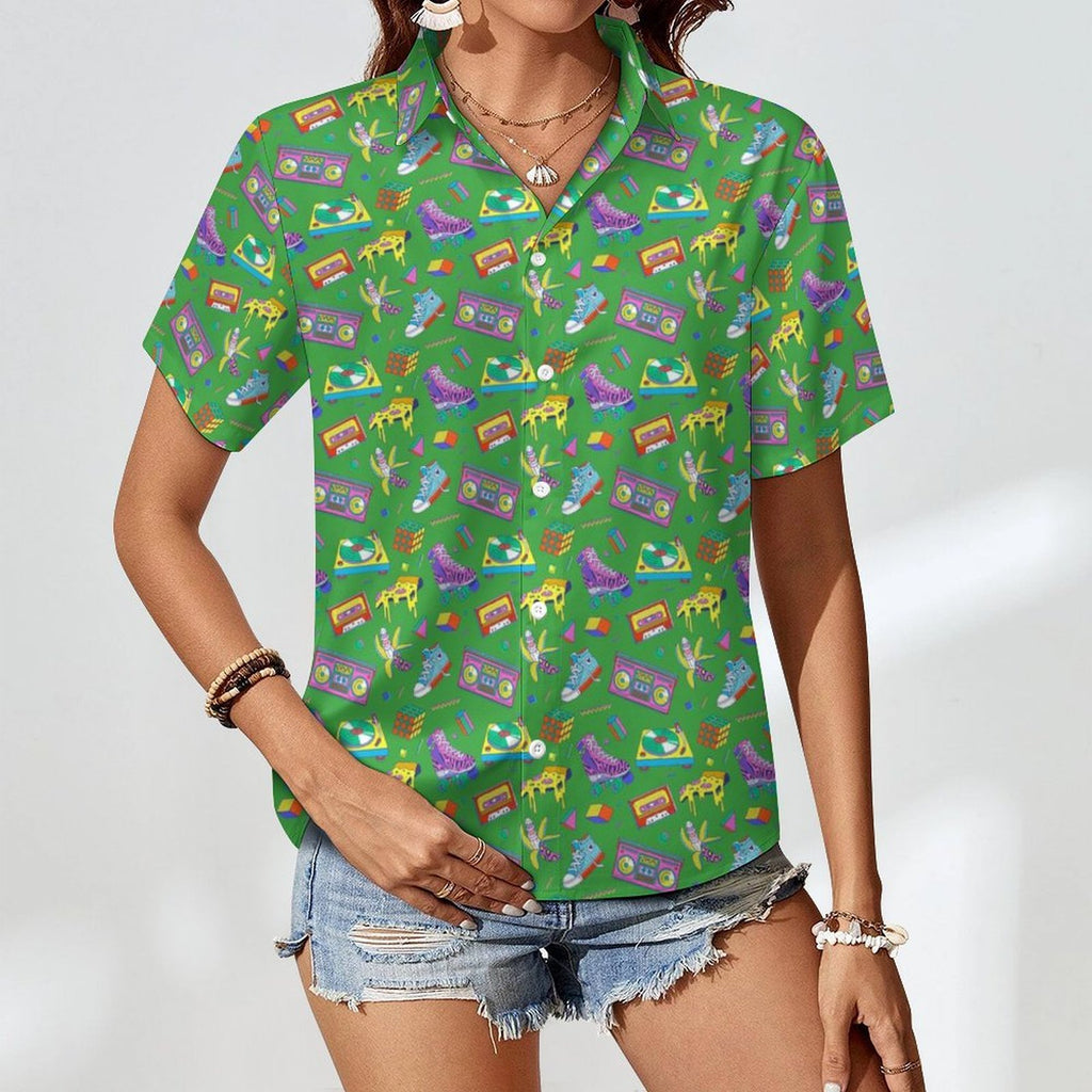 Bright 80's Women's Collared Pocketless Short Sleeve Shirt