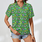 Bright 80's Women's Collared Pocketless Short Sleeve Shirt