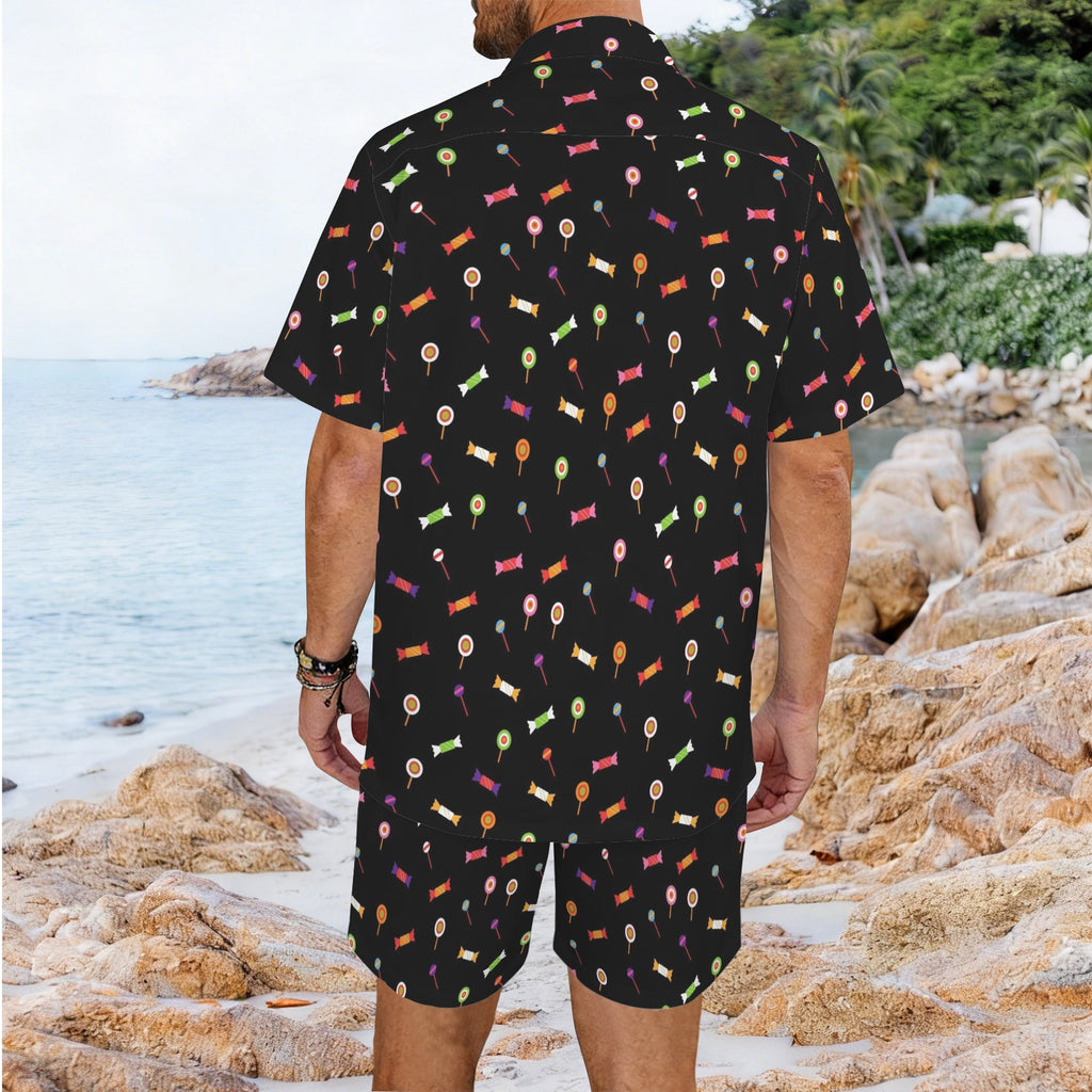 Candy Men's Hawaiian Shirt & Shorts Set Men's Hawaiian Shirt & Shorts Set Food Printed Offshore