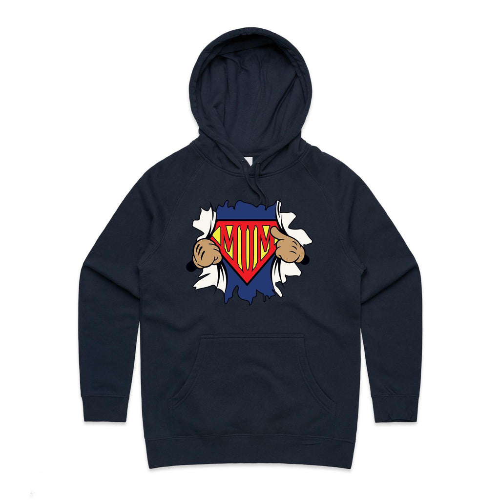 Super Mum - Womens Hoodie Navy Womens Hoodie comic Mum Printed In Australia