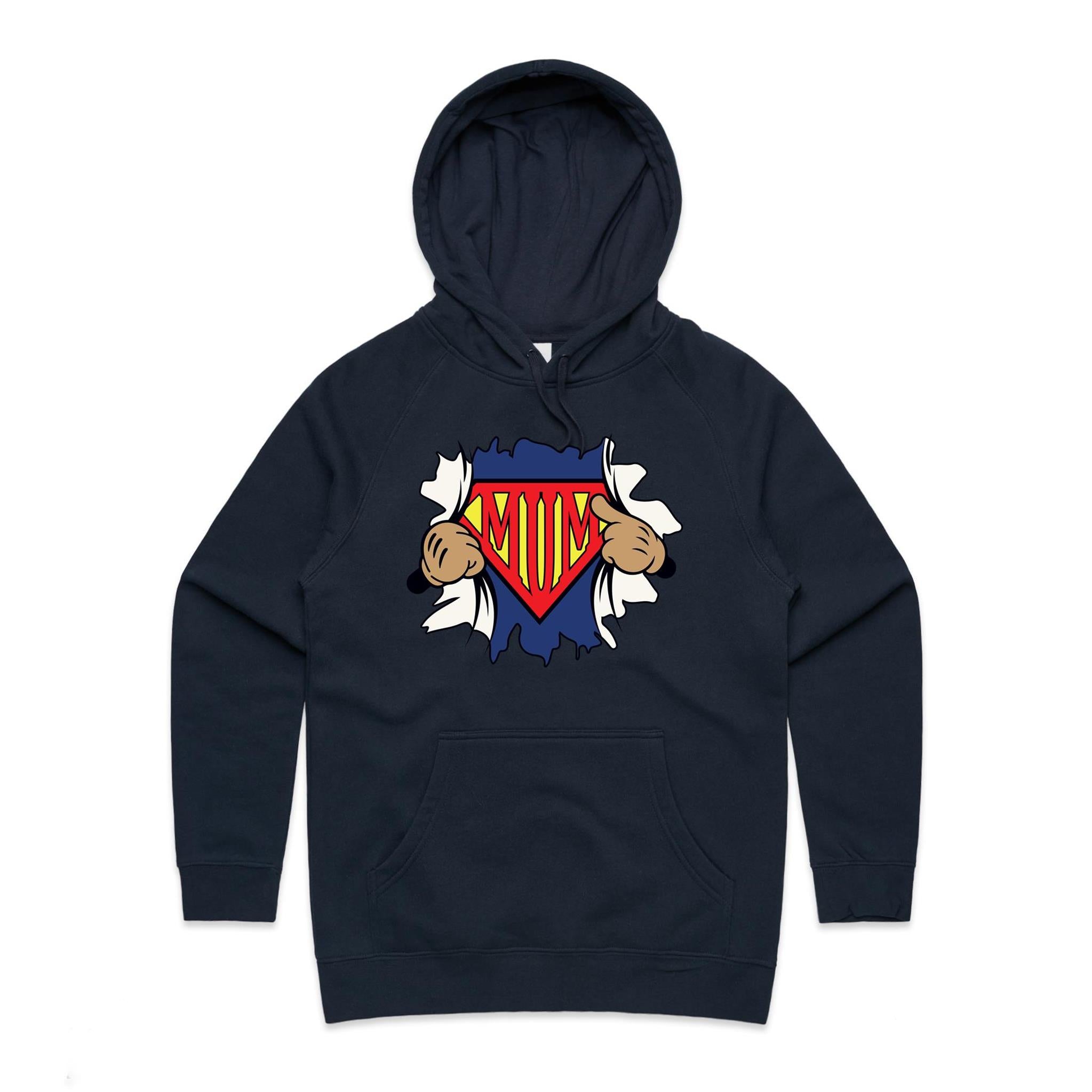Super Mum - Womens Hoodie Navy Womens Hoodie comic Mum Printed In Australia