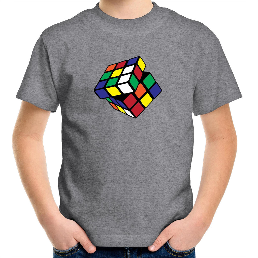 Cube - Kids Youth T-Shirt Grey Marle Kids Youth T-shirt Games Printed In Australia