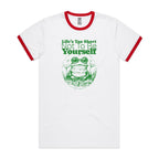 Life's Too Short Not To Be Yourself Men's AS Colour Ringer Tee White Red Ringer T-Shirt Positivity Printed In Australia