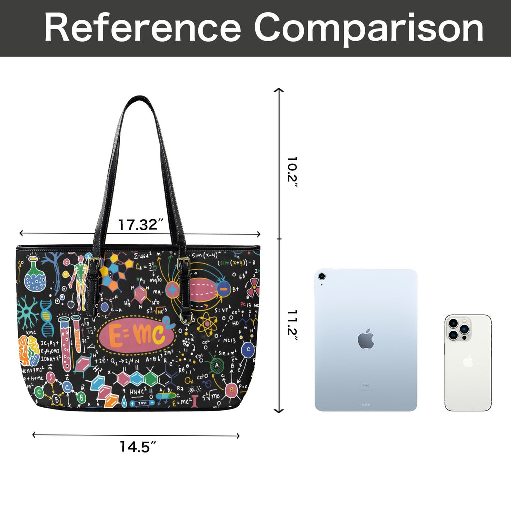 Science Time Blackboard - Leather Tote Bag-Large