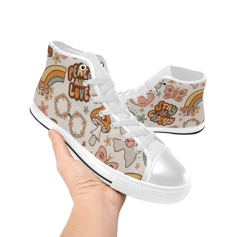 Peace And Love Kids High Top Canvas Shoes