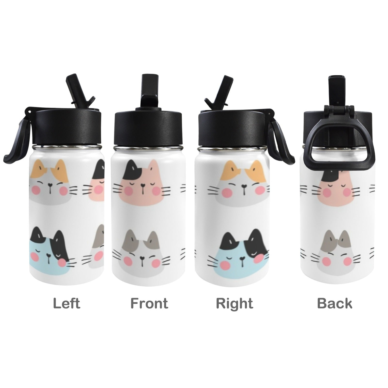 Cat Faces 12oz Kids Water Bottle with Straw Lid