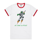 Alien, We Come In Peace - Staple Ringer Tee White Red Ringer T-Shirt Printed In Australia Sci Fi