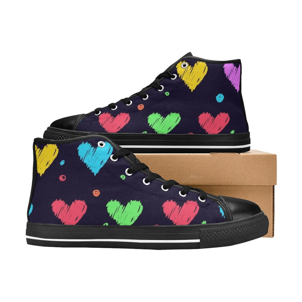 Colourful Hearts - Kids' High Top Canvas Shoes Kids High Top Canvas Shoes Love Printed Offshore