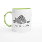 Personalised - Cat, I Just Can't Today - White 11oz Ceramic Mug with Colour Inside Ceramic Green Personalised 11oz Mug animal customise Globally Fulfilled personalise