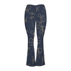 Gold Flowers On Navy High Waist Crossover Tummy Control Flare Leggings High Waist Flare Leggings Printed Offshore