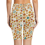70's Style Floral Women's Bike Shorts With Side Pockets