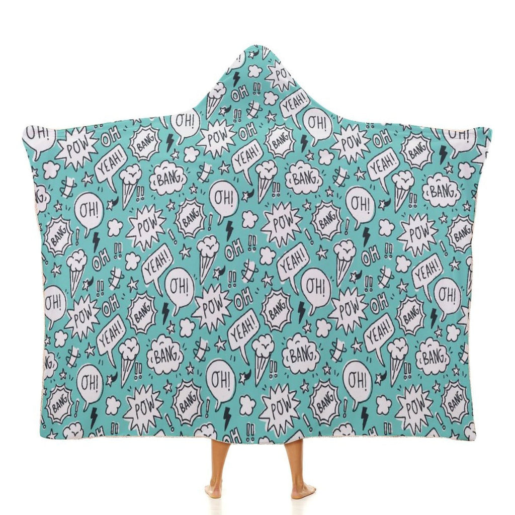 Comic Book Speech Bubbles Kids Hooded Blanket 100cm × 130cm white 40"×50" Kids Hooded Blanket comic Printed Offshore
