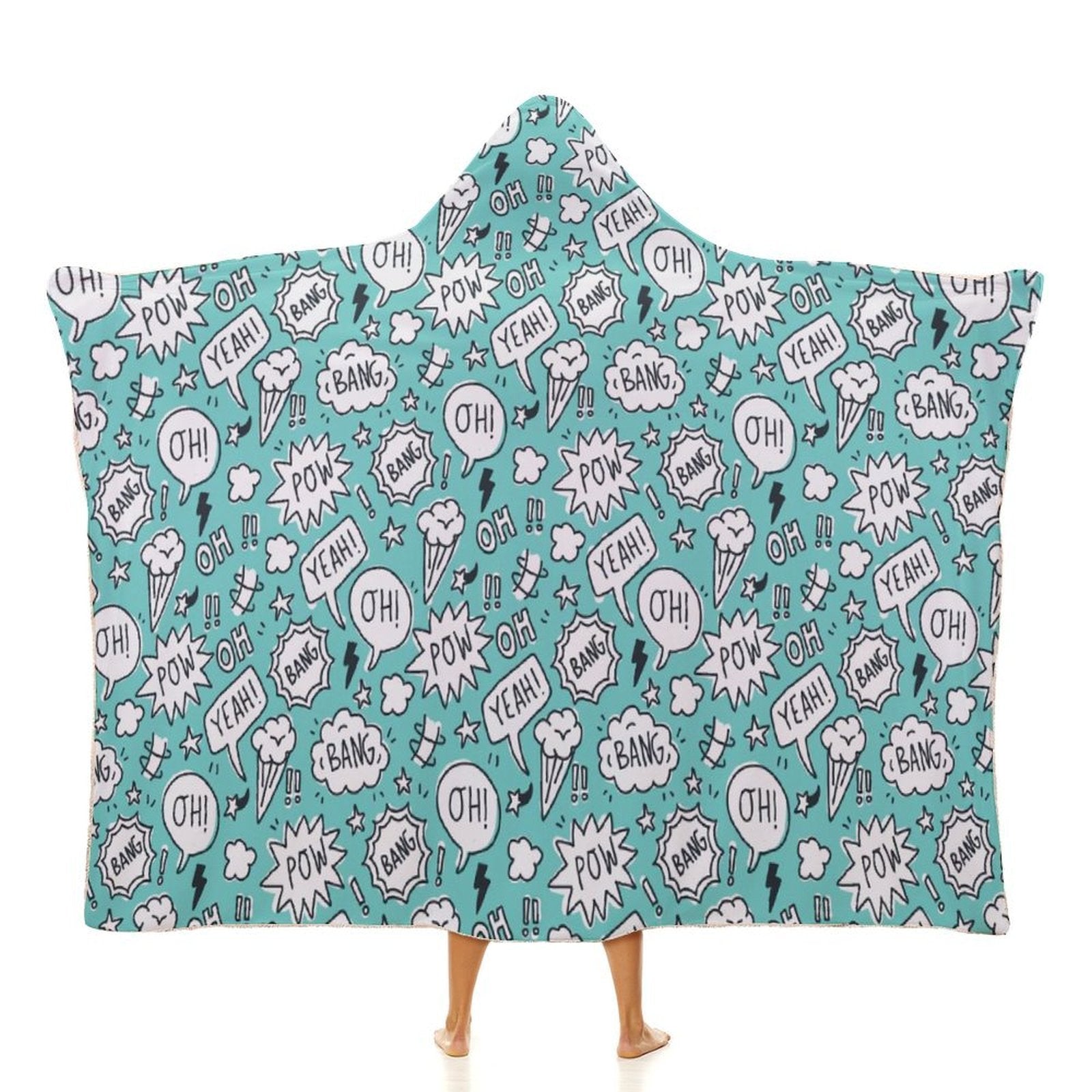 Comic Book Speech Bubbles Kids Hooded Blanket 100cm × 130cm white 40"×50" Kids Hooded Blanket comic Printed Offshore