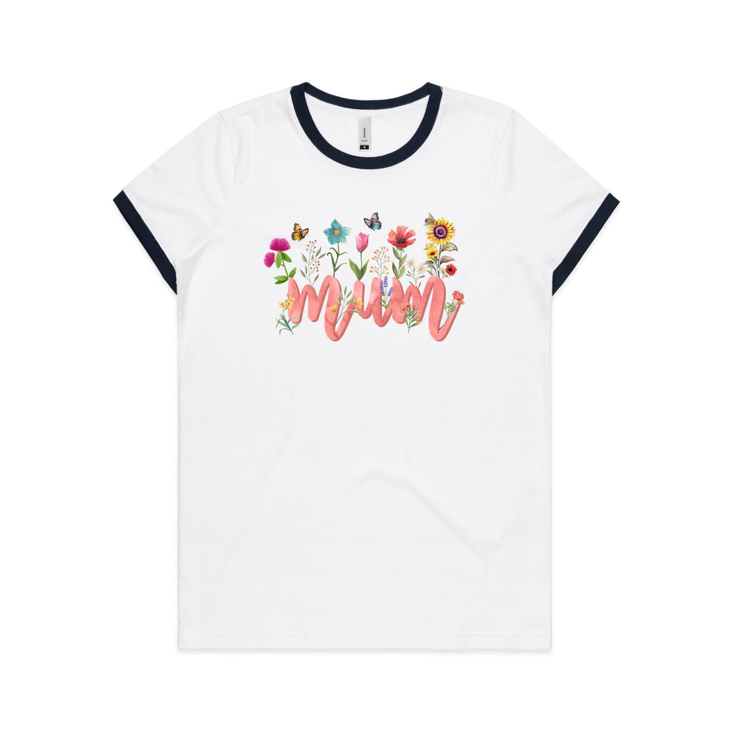 Mum, Flowers And Butterflies - Women's Ringer Tee