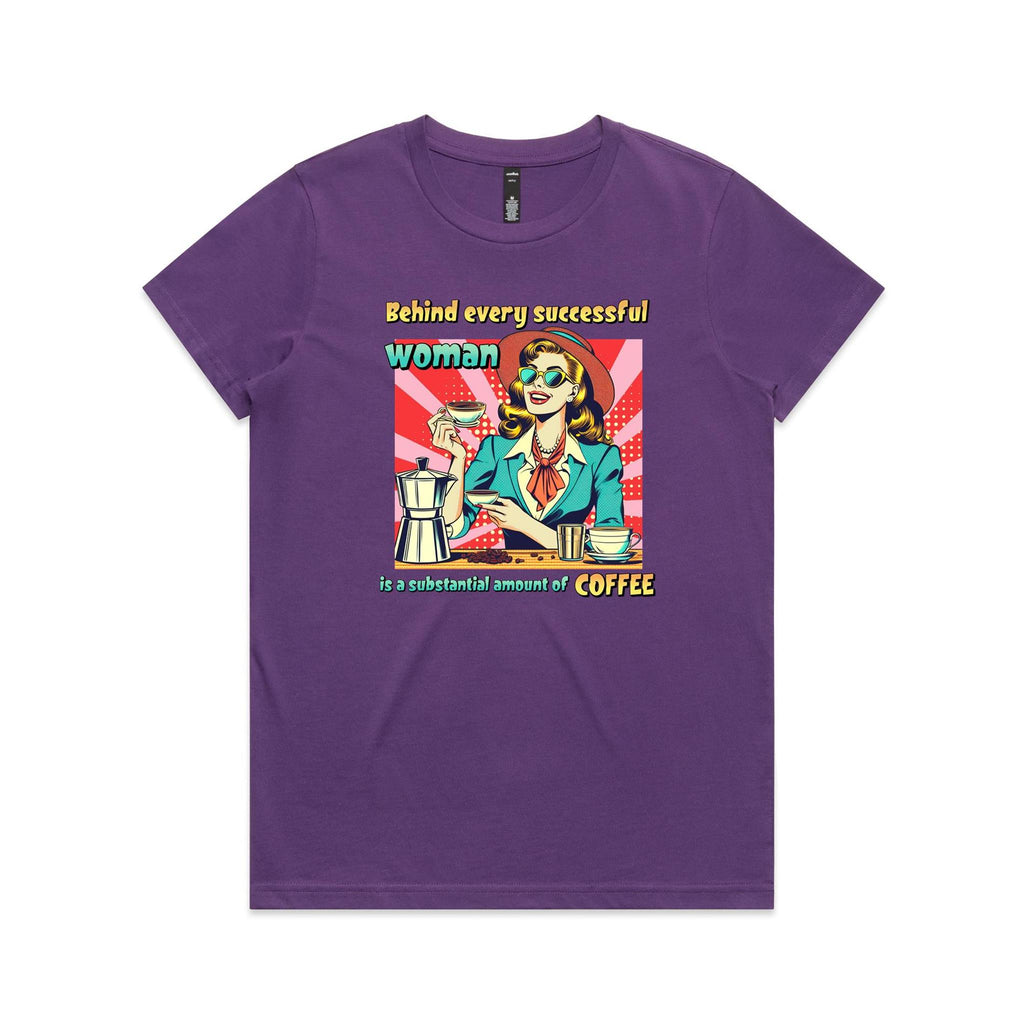 Retro Coffee Woman Women's AS Colour T-shirt Purple Womens T-shirt Coffee Printed In Australia Retro