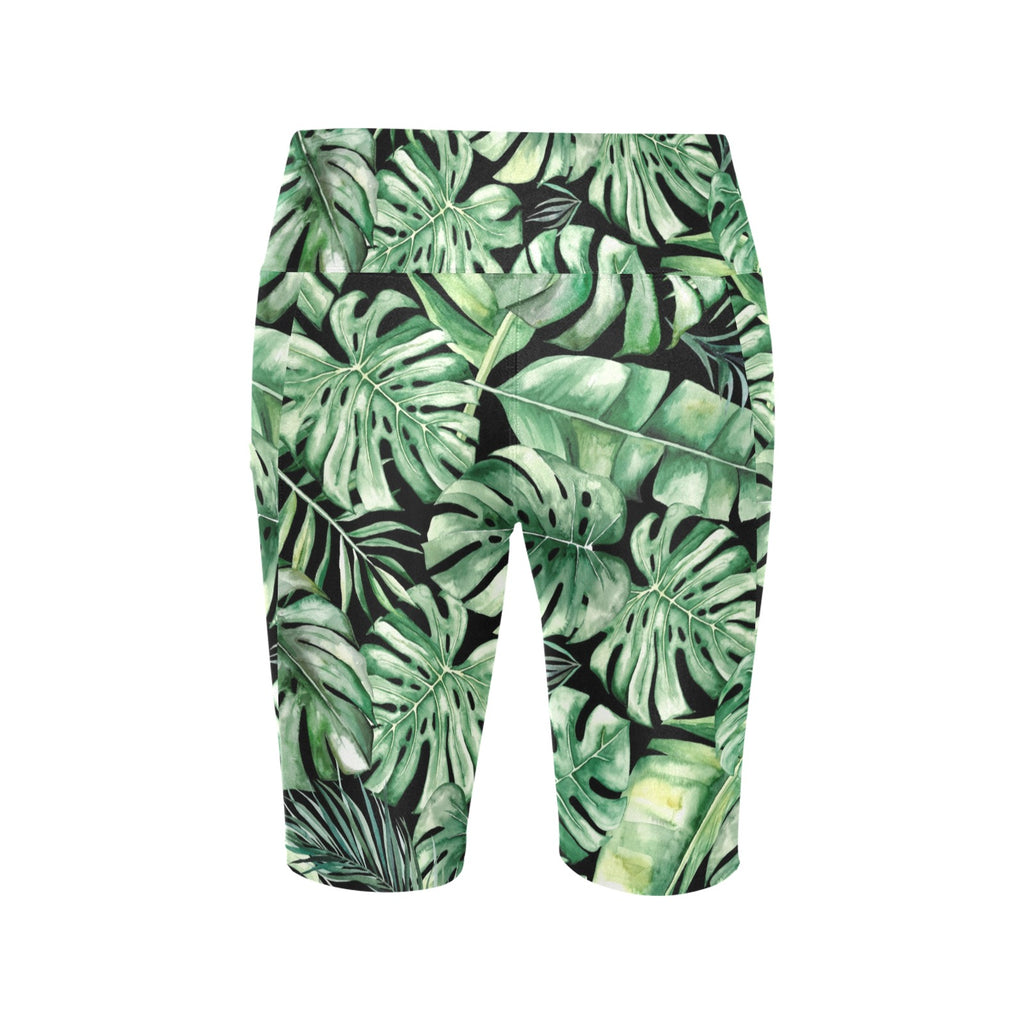 Jungle Leaves Women's Bike Shorts With Side Pockets Women's Bike Shorts Plants Printed Offshore